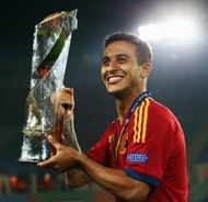 Thiago Alcantara of Spain poses with the trophy after winning the UEFA European U21 Championship final match against Italy at Teddy Stadium on June 18, 2013 in Jerusalem, Israel. (Photo by Alex Grimm/Getty Images)